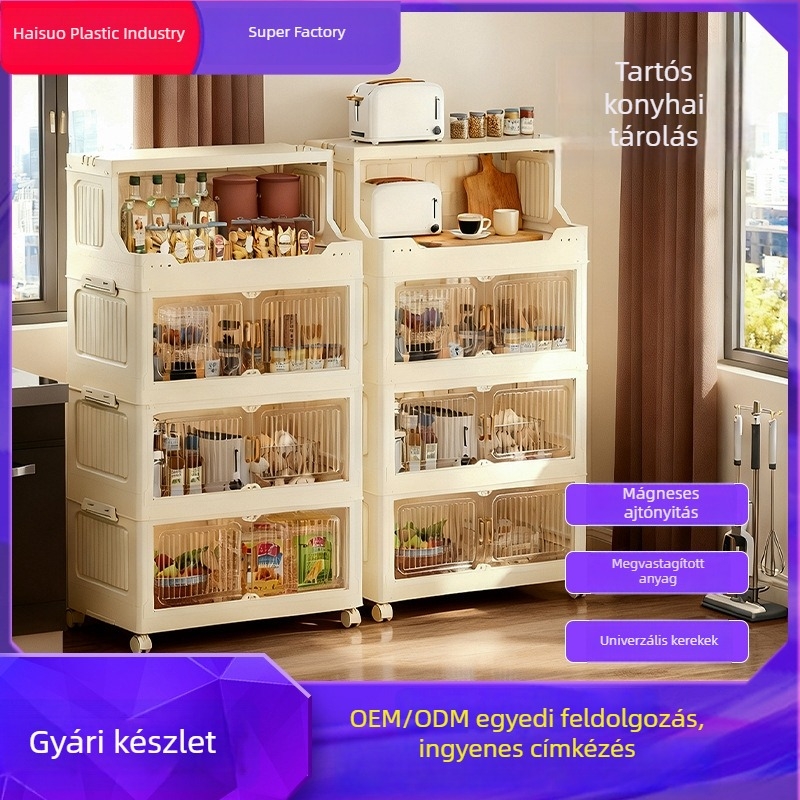 Személyre szabható konyhai szekrények, hét szintes, többfunkciós padlón álló tároló szekrény görgőkkel