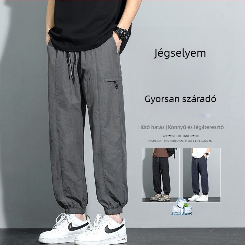 Férfi Ice Silk munkaruházati nadrág, nyári vékony, gyorsan száradó sportos jogger, lazán szabott egyenes szár