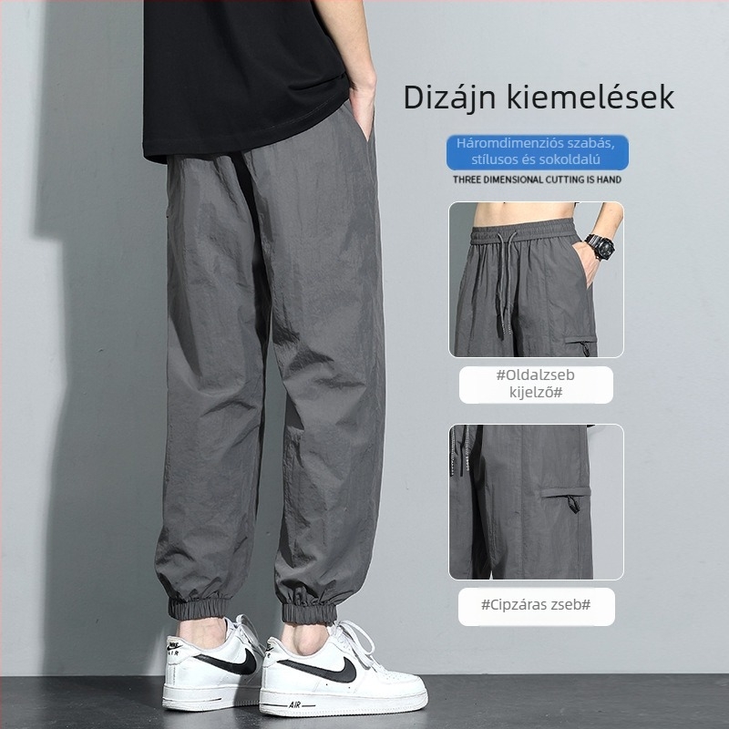 Férfi Ice Silk munkaruházati nadrág, nyári vékony, gyorsan száradó sportos jogger, lazán szabott egyenes szár