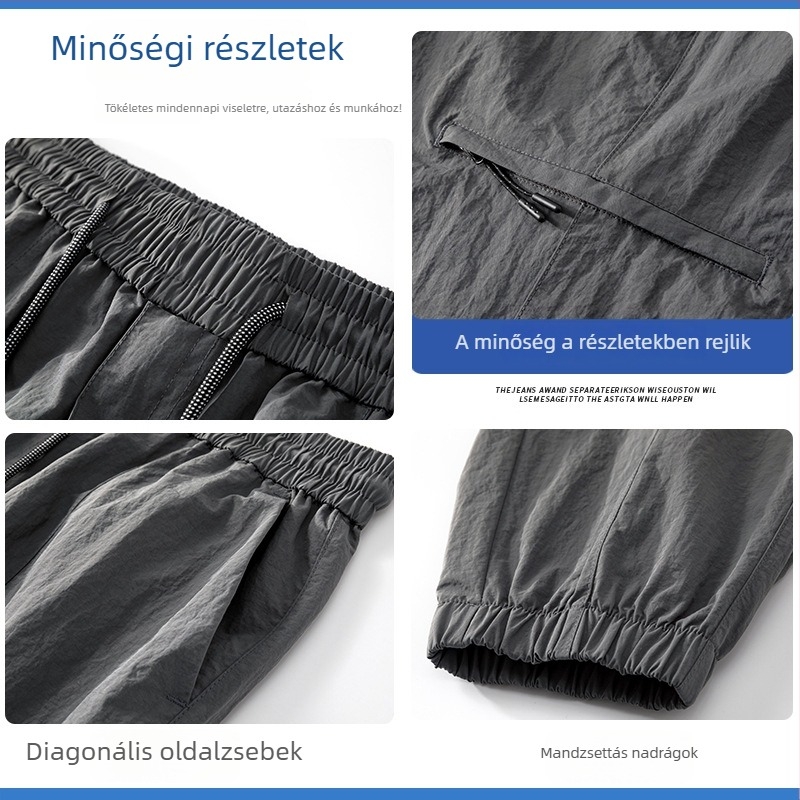 Férfi Ice Silk munkaruházati nadrág, nyári vékony, gyorsan száradó sportos jogger, lazán szabott egyenes szár
