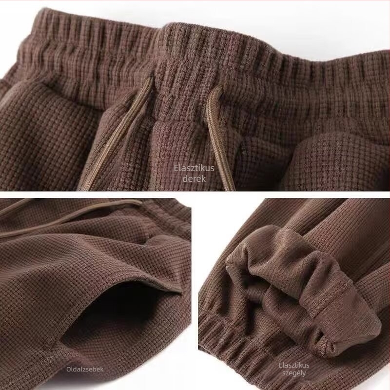 Férfi waffle mintázatú casual nadrág, laza szabás, koreai stílus, hosszú könnyű nadrág