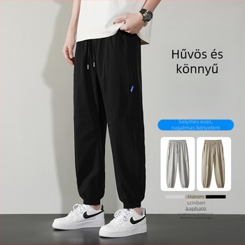 Nyári férfi casual nadrág kötőszárú derékkal, laza szabású, könnyű, egyszínű, mindennapi viselet, nagy méret