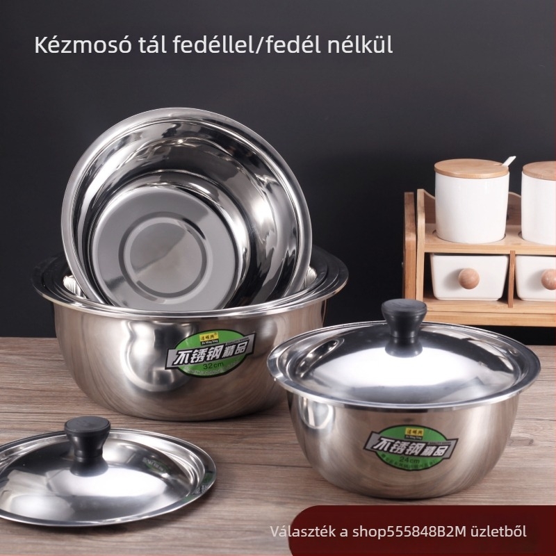 Rozsdamentes acélból készült fedeles medence fordított élű perimmel, többfunkciós kézmosó, zöldségek és fűszerek tárolására – otthoni és kereskedelmi használatra