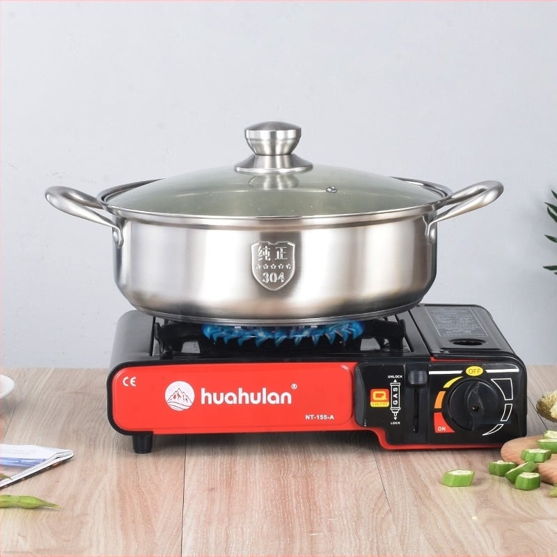 304 rozsdamentes acélból készült hot pot otthoni és kereskedelmi használatra, fedél temperált üveggel, átmérők 28/30/32 cm, 2.1–4 L, 4.1–6 L, 6.1–10 L