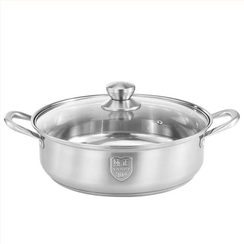 304 rozsdamentes acélból készült hot pot otthoni és kereskedelmi használatra, fedél temperált üveggel, átmérők 28/30/32 cm, 2.1–4 L, 4.1–6 L, 6.1–10 L