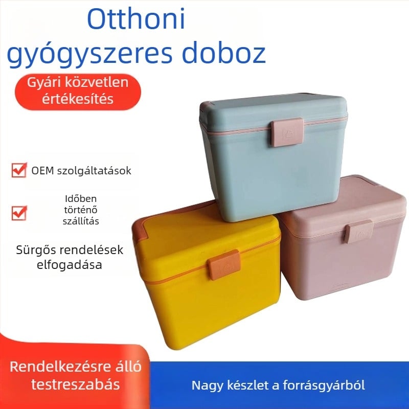 Két szintes családi gyógyszeres doboz, nagy kapacitású, műanyag gyógyszertároló doboz sürgősségi orvosi ellátáshoz