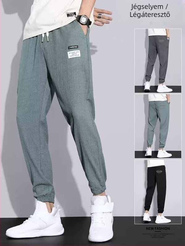Férfi nyári Ice Silk casual nadrág, slim-fit, vékony, légáteresztő, jogger stílus, koreai stílus, modern és sokoldalú
