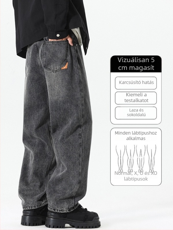 Őszi férfi vintage farmernadrág, mosott hatású, lazán egyenes szárú, sokoldalú denim