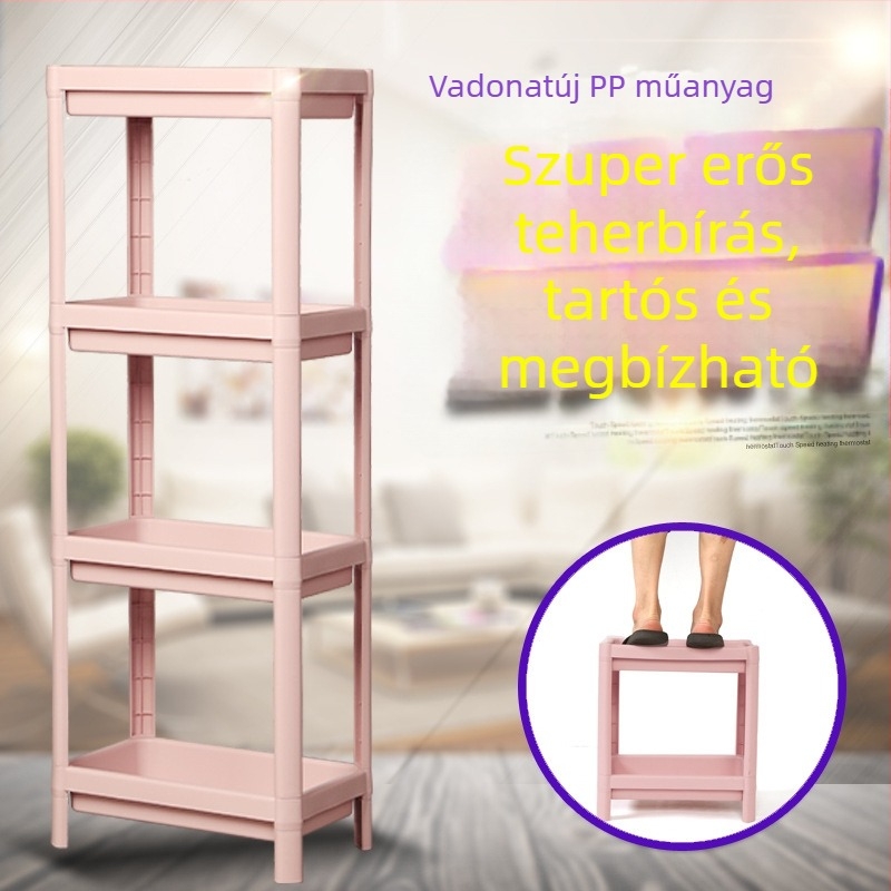 Konyha és fürdőszoba számára készült műanyag tároló állvány, 4 szintes