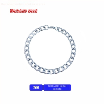 Titánacél kubán lánc karkötő férfiaknak, hip-hop minimalist design, személyes stílus, páros ékszer