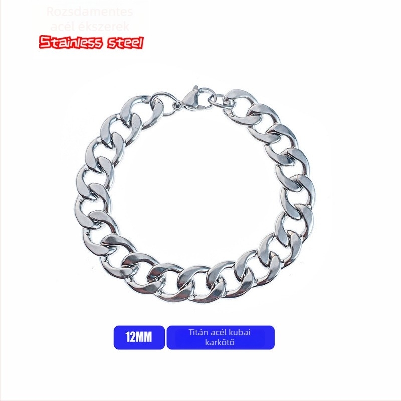 Titánacél kubán lánc karkötő férfiaknak, hip-hop minimalist design, személyes stílus, páros ékszer