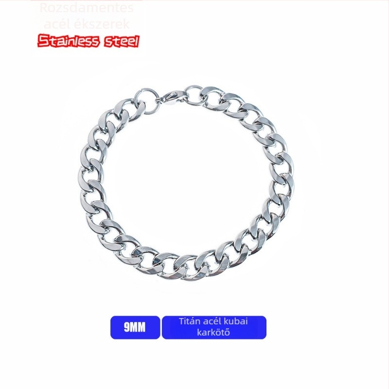 Titánacél kubán lánc karkötő férfiaknak, hip-hop minimalist design, személyes stílus, páros ékszer