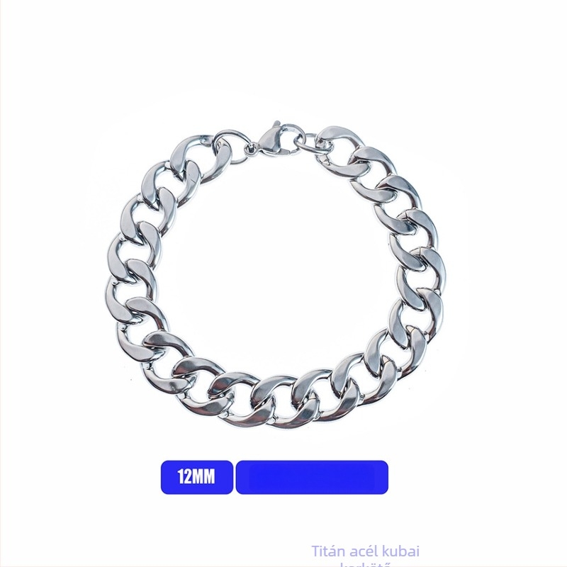 Titánacél kubán lánc karkötő férfiaknak, hip-hop minimalist design, személyes stílus, páros ékszer