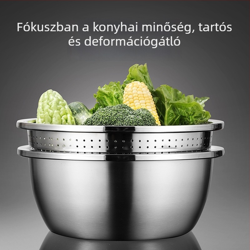 Élelmiszer-minőségű 304 rozsdamentes acélból készült leeresztő kosár rizs és zöldségek mosásához, sűrű lyukú szita