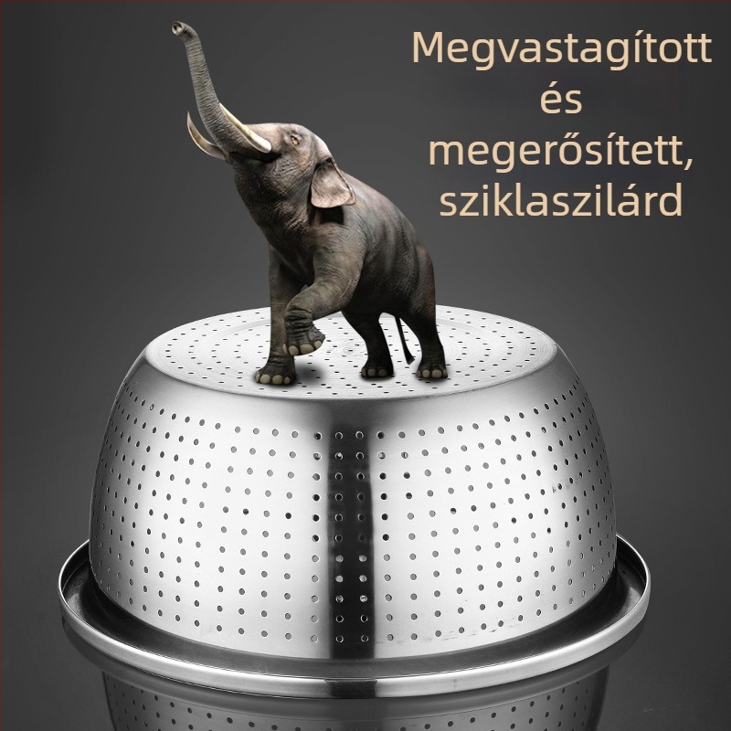 Élelmiszer-minőségű 304 rozsdamentes acélból készült leeresztő kosár rizs és zöldségek mosásához, sűrű lyukú szita