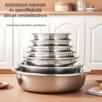 Rozsdamentes acél ízesítő tál vastag peremmel, tojásfelverő tál, konyhai előkészítő tál, mélyebb zöldségmosó tál