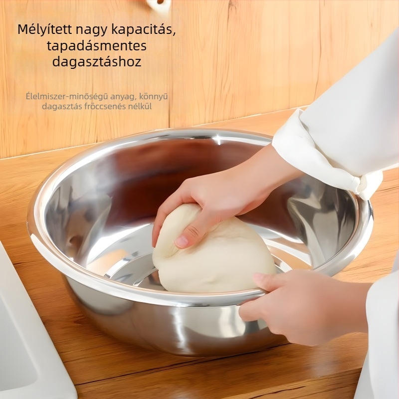 Rozsdamentes acél ízesítő tál vastag peremmel, tojásfelverő tál, konyhai előkészítő tál, mélyebb zöldségmosó tál