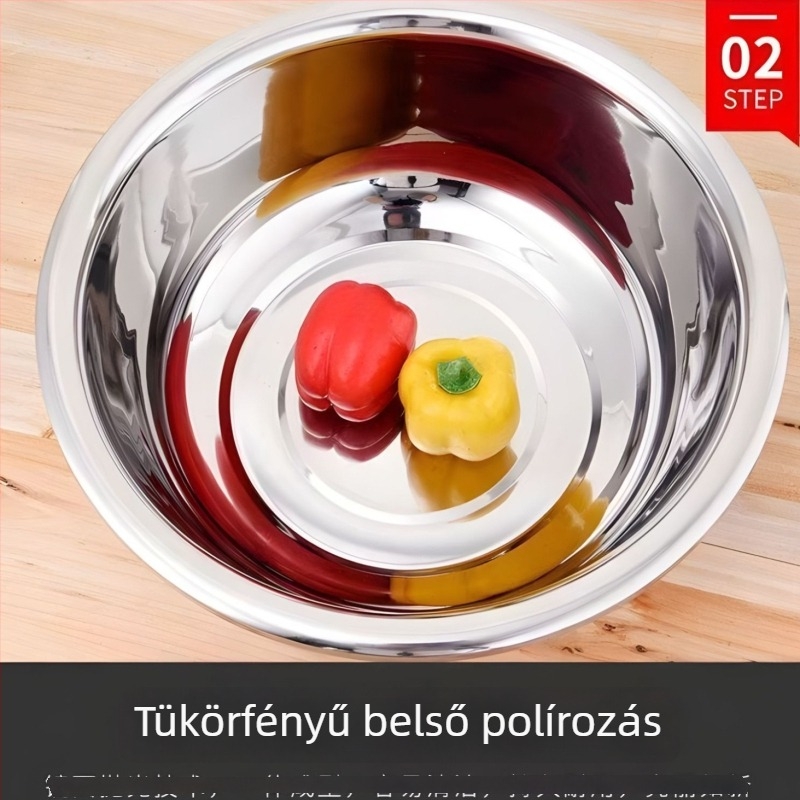 Rozsdamentes acél ízesítő tál vastag peremmel, tojásfelverő tál, konyhai előkészítő tál, mélyebb zöldségmosó tál
