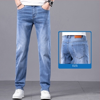 Divatos egyenes szárú farmernadrág rugalmas anyaggal, slim fit, cropped, férfiaknak, tavasz–nyár 2025