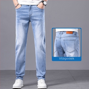 Divatos egyenes szárú farmernadrág rugalmas anyaggal, slim fit, cropped, férfiaknak, tavasz–nyár 2025