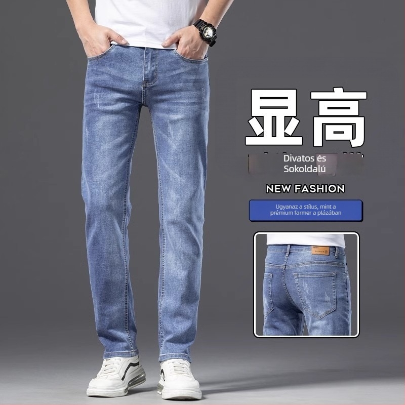 Divatos egyenes szárú farmernadrág rugalmas anyaggal, slim fit, cropped, férfiaknak, tavasz–nyár 2025