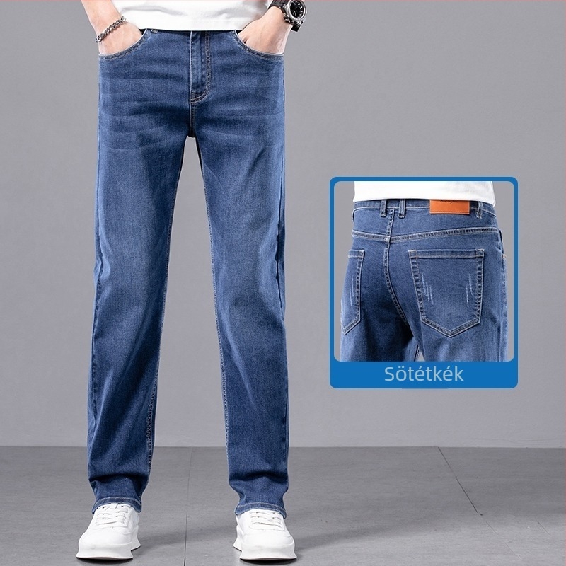 Divatos egyenes szárú farmernadrág rugalmas anyaggal, slim fit, cropped, férfiaknak, tavasz–nyár 2025