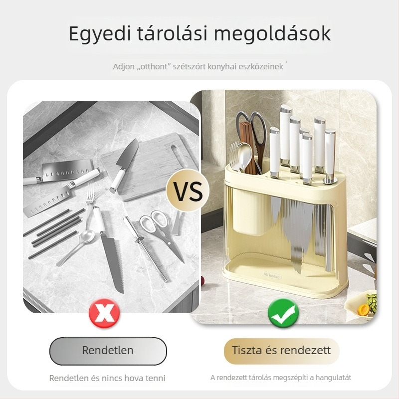 Konyhai műanyag kés-tartó és evőpálcika rendező, asztali, többfunkciós tároló