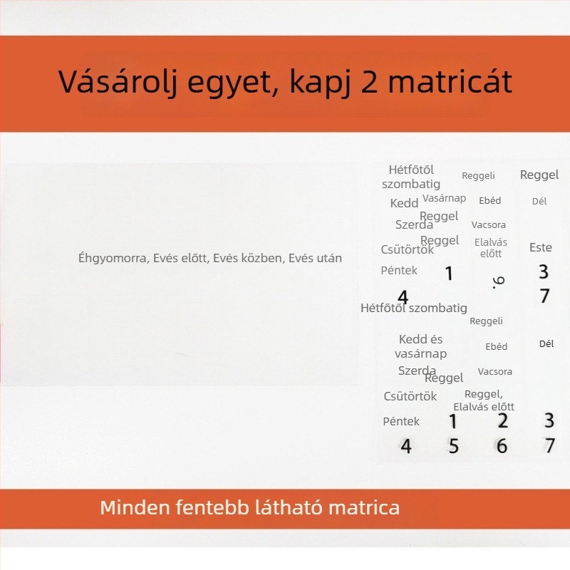 Nagy kapacitású élelmiszer-minőségű műanyag gyógyszeres tároló, 21 rekesszel, reggel, délben és este adagot tárolva; hordozható, testreszabható logóval
