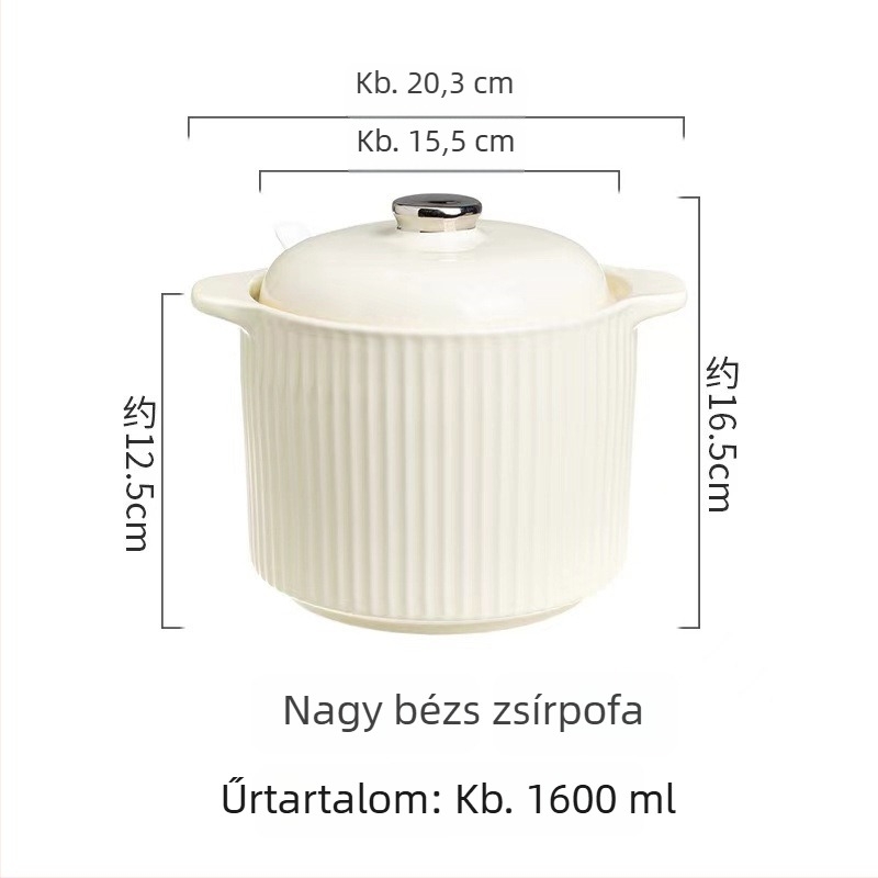 Két fogantyúval és kanállal ellátott kerámia chiliolaj-tároló, nagy kapacitású, fedővel, hőálló.
