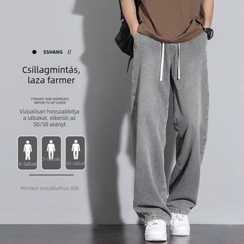 Férfi farmernadrág csillagos ég mintával, egyszínű, retro Hongkong-stílus, lazán szabott egyenes szár