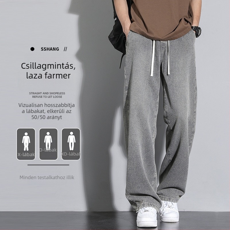 Férfi farmernadrág csillagos ég mintával, egyszínű, retro Hongkong-stílus, lazán szabott egyenes szár