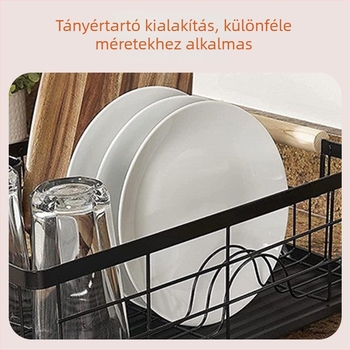 Szénacél konyhai csöpögtető tálak tároló állvány, egyrétegű, fa fogantyúval