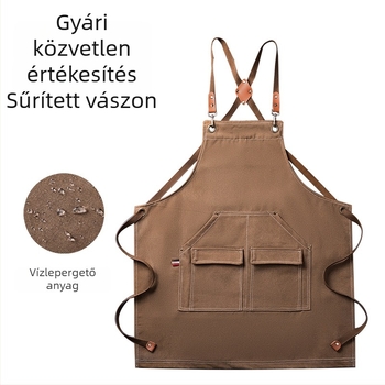 Vastagított vízálló vászon kötény konyhákhoz, festéshez, kertészkedéshez, baristáknak, tej-tea boltban és étteremben; olajálló