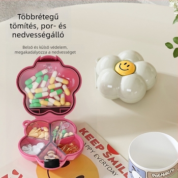 Hetes napos hordozható gyógyszeradagoló doboz virágos mintával, kompakt lezárható tároló tabletták számára