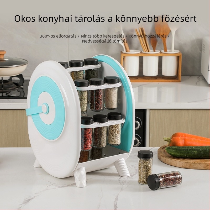 Forgó Ferris-kör formájú fűszeres tároló készlet üveges tárolókkal a konyhához