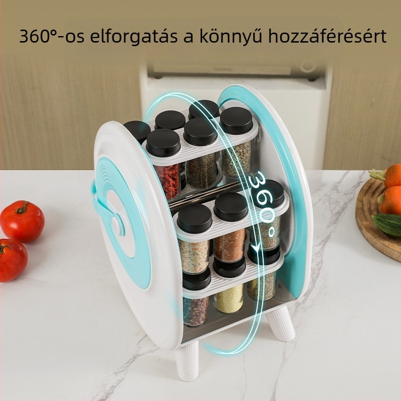 Forgó Ferris-kör formájú fűszeres tároló készlet üveges tárolókkal a konyhához