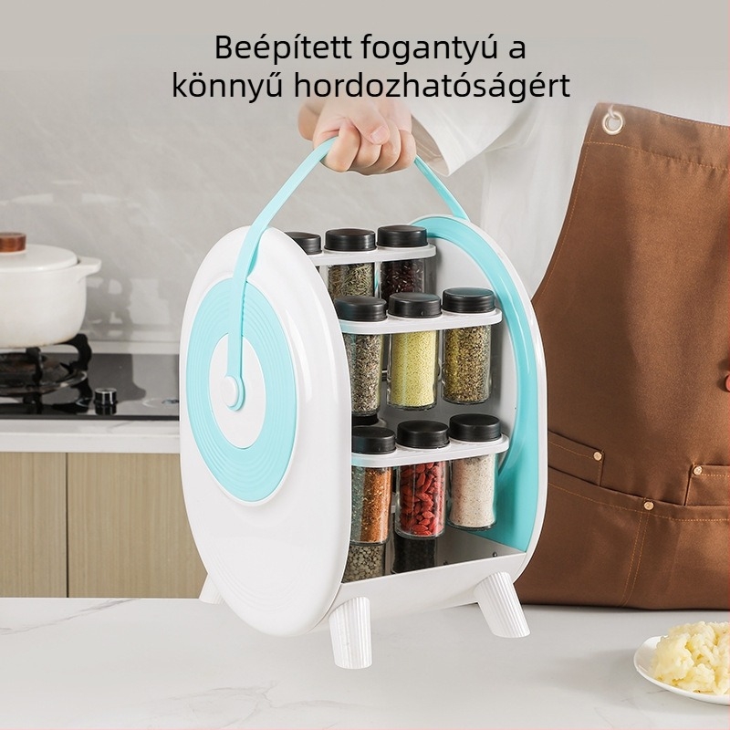 Forgó Ferris-kör formájú fűszeres tároló készlet üveges tárolókkal a konyhához