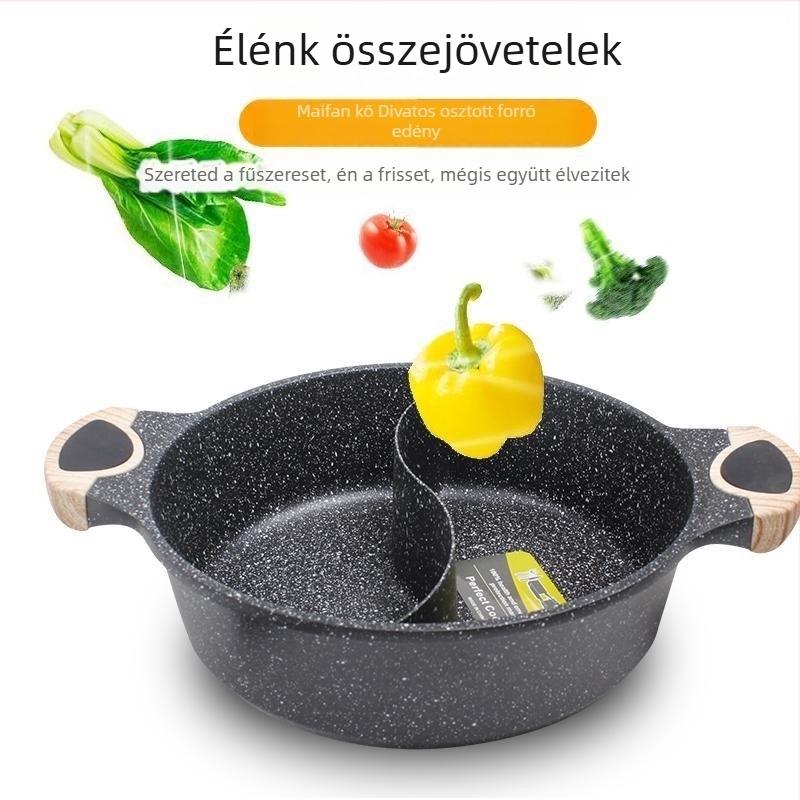 Maifan kővel készült vastag tapadásmentes Yin‑Yang fazék otthonra, indukciós és gáztűzhelyhez