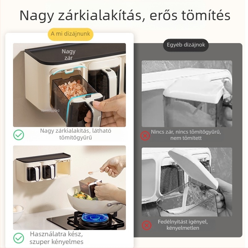 Nordic stílusú falra szerelhető fűszertartó készlet konyhához, só- és MSG palackokkal és üvegekkel