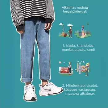 Férfi denimnadrág, egyenes szabás, laza vonal, könnyű őszi viselet, koreai stílusú mindennapi nadrág