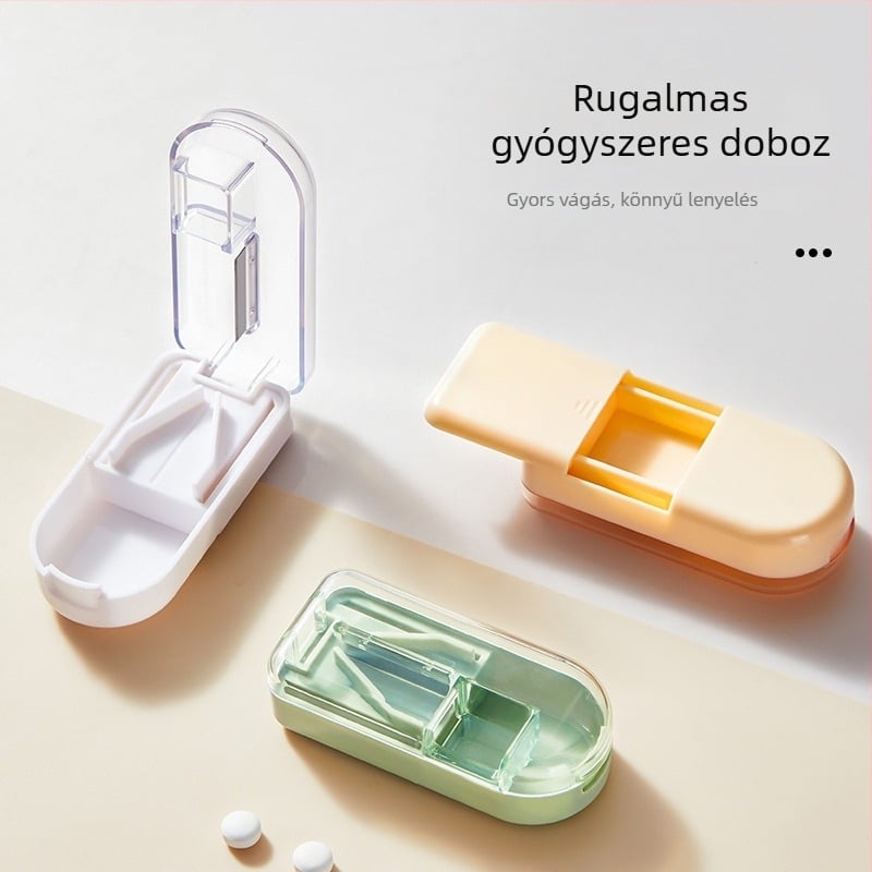 Hordozható gyógyszeres doboz rekeszekkel, utazási doboz leválasztható mini dobozzal és adagolóval