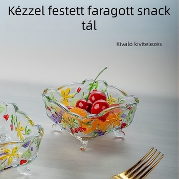 Új stílusú, kézzel festett üvegtál gyümölcsökhöz, kis gyümölcstál, színes szőlő minta, személyre szabható salátástál, otthoni használatra, nappali díszéhez, édességes tál
