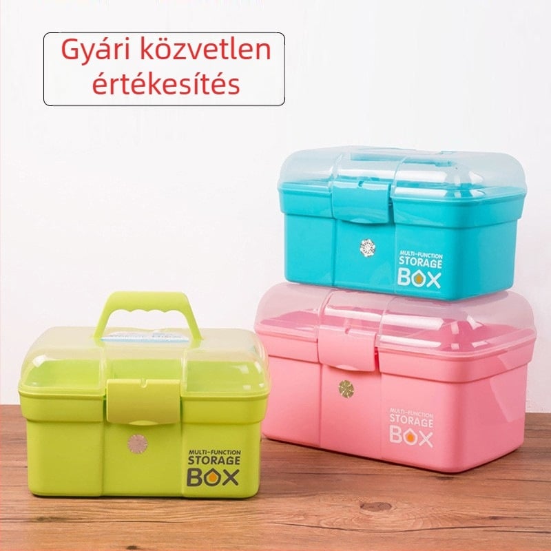 Átlátszó műanyag tároló doboz 6 rekesszel, gyógyszerek, kozmetikumok és eszközök számára, hordozható