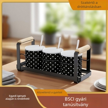Üveg fűszertartó tárolóállvány, háromrészes konyhai készlet