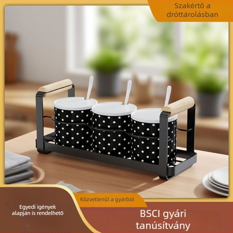 Üveg fűszertartó tárolóállvány, háromrészes konyhai készlet