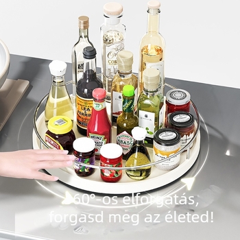 Multifunkcionális konyhai tárolóállvány – szabadon álló, forgó fűszer- és szójaszósz üveg tartó