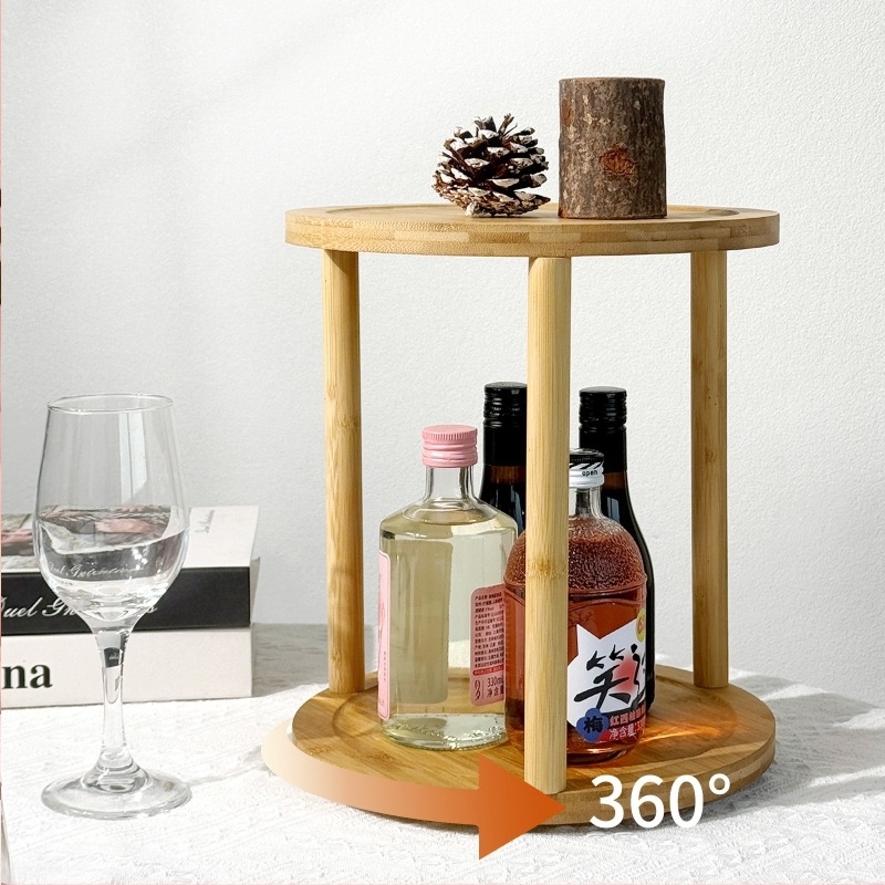 Forgófa asztali rendező fa fűszertartókhoz, kozmetikumok és parfümök tárolására, kétszintes