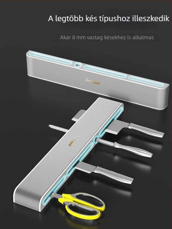 Fali konyhai kés-tartó integrált tárolóval – fúrás nélkül