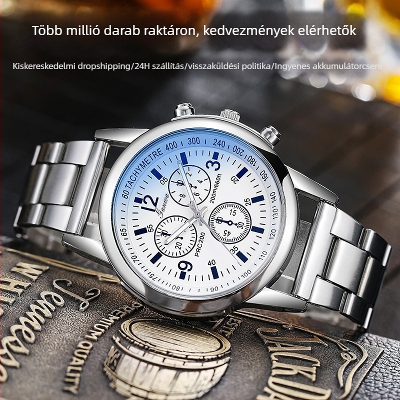 RUOLINDO Férfi kvarc karóra rozsdamentes acél szíjjal, 40 mm, divatos ajándék kék fény