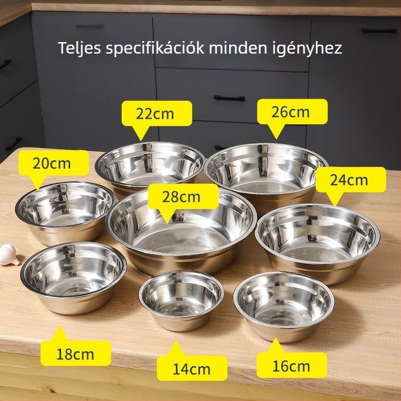 304 rozsdamentes acél konyhai tál, vastag falú, kis méretű óvodásoknak, sokoldalú leves- és rizstál